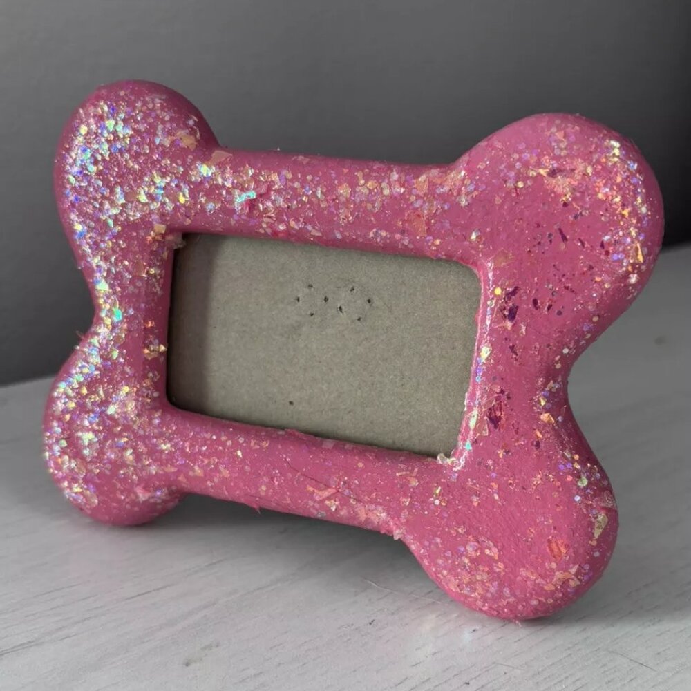 Glitter Sparkly Pink Girl Dog Bone Picture Photo Frame Tabletop Lover Gift